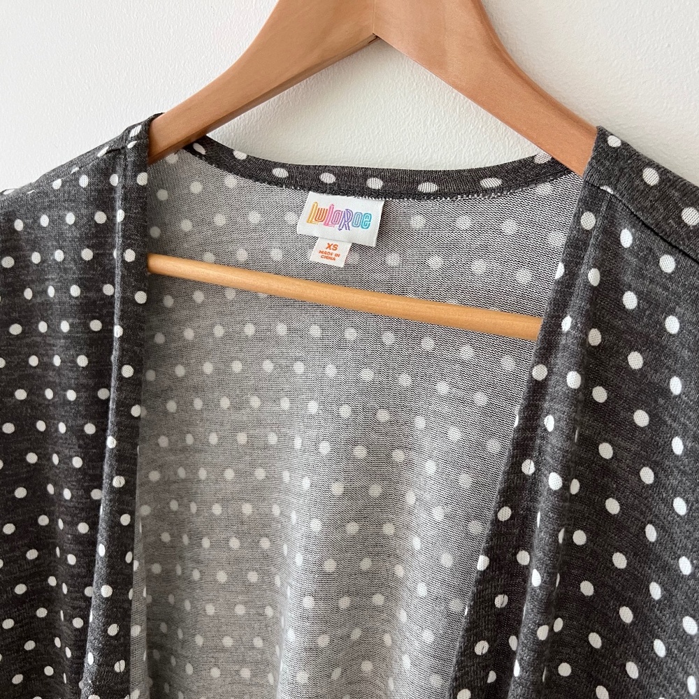 LuLaRoe Caroline Cardigan -XS - Grey and White Polkadot